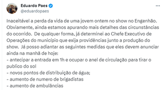 Postagem do prefeito do Rio de Janeiro