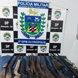 Armas apreendidas na casa onde vítima e suspeito moravam (Foto: Divulgação | PCMS)