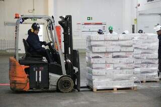 Funcionário da JBS carregando carga de carne congelada (Foto: Divulgação)