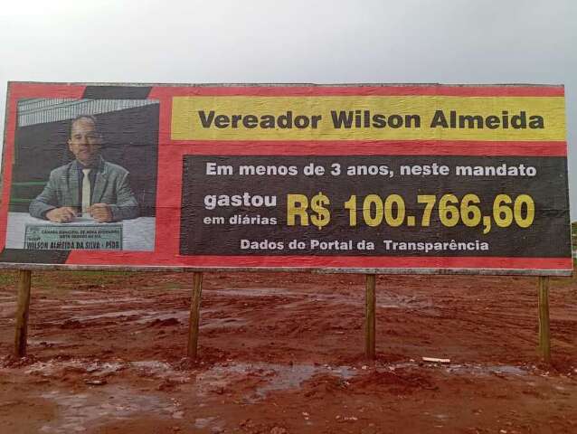 Vereador que &ldquo;torrou&rdquo; R$ 100 mil em di&aacute;rias vai parar em outdoor