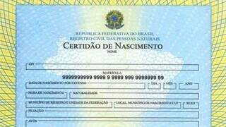 Reprodução de uma certidão de nascimento; documento oficial do Brasil (Foto: Anoreg-MS)