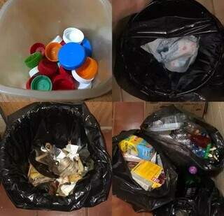 Sacos e vasilhas com lixo separado em casa de campo-grandense (Foto: Direto das Ruas/Arquivo)