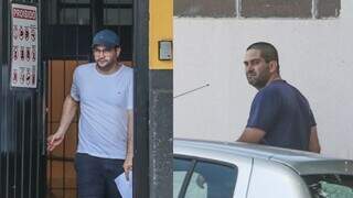 Irmãos Lucas e Sérgio Coutinho saem da prisão em Campo Grande (Foto: Marcos Maluf)