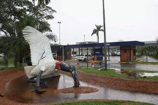 Zé Bicudo, monumento próximo ao Aeroporto que caiu devido às chuvas (Foto: Osmar Daniel)