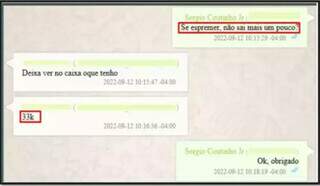 Troca de mensagem de Sérgio Coutinho com funcionário para retirar dinheiro que seria pago a propina (Foto/Reprodução)