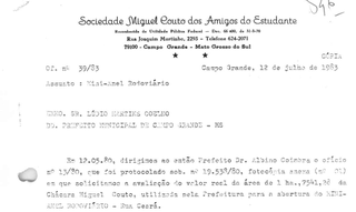 Ofício encaminhado pela entidade em 1983 para o então prefeito Lúdio Coelho. (Foto: Reprodução)