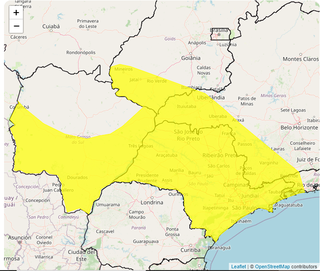 Em amarelo, regiões sob alerta amarelo de tempestade, conforme indica o Inmet (Foto: Reprodução/Inmet)