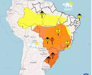 Alertas de tempo em vigência no Brasil neste momento (Foto: Reprodução/Inmet)