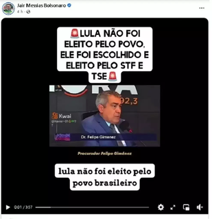 Print da postagem do ex-presidente Jair Messias Bolsonaro (PL) realizado no dia 10 de janeiro que motivou oitiva. (Foto: Arquivo/Campo Grande News)