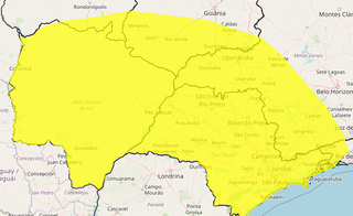 Em amarelo, áreas que estão sob alerta de tempestade, conforme previsão do Inmet (Foto: Repdorução/Inmet)