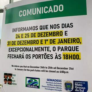 Comunicado afixado em um dos portões do Parque das Nacões Indígenas (Foto: Direto das Ruas)