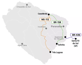 Mapa do trecho de concessão da Way-112 em Mato Grosso do Sul