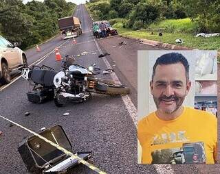 Motocicleta ficou destruída após queda na BR-163 (Foto: Reprodução/Alvorada Informa)