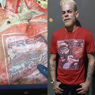 A imagem à esquerda é a camiseta encontrada com a ossada e a foto à direita a que Frank encaminhou à família dias antes de sumir (Foto: Arquivo Pessoal)