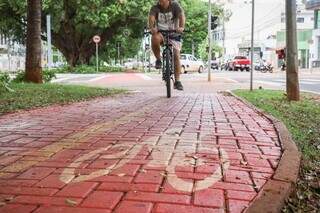 Ciclovia localizada na Avenida Afonso Pena, em Campo Grande; cidade tem cerca de 105 quilômetros de ciclovias (Foto: Henrique Kawaminami)