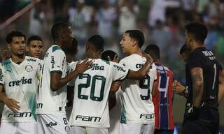Jogadores do Palmeiras comemorando gol sobre o União ABC (Foto: Fabio Menotti/Palmeiras/by Canon)
