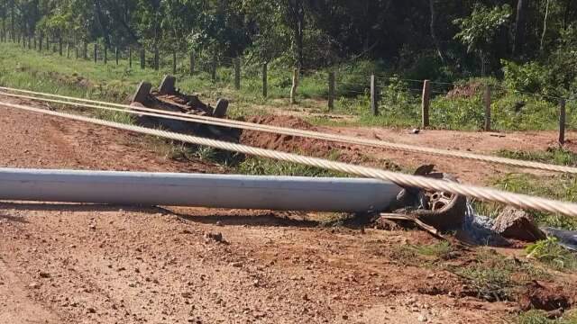 Ao desviar de animal, motorista bate em poste e capota caminhonete