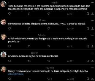 Usuários do X, antigo Twitter, reagem a devolução de terras indígenas em novela. (Foto: Reprodução)