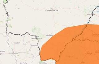 Área de alerta até o meio-dia de domingo. (Foto: Reprodução Inmet)