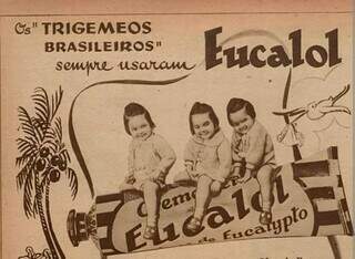 Propaganda com os trigêmeos na revista O Cruzeiro. (Foto: Reprodução/Redes Sociais)