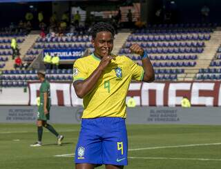 Endrick, atacante do Palmeiras, comemorando primeiro e único gol do jogo (Foto: Joilson Marconne/CBF)