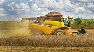 Máquinas trabalhando na colheita de soja em Mato Grosso do Sul (Foto: Saul Schramm/Governo MS)