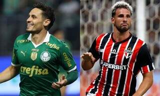 Raphael Veiga do Palmeiras e Jhonatan Caleri do São Paulo (Créditos: Cesar Greco/Palmeiras e Rubens Chiri/Saopaulofc)