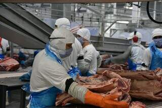 Funcionário do setor de abate bovino, um dos que mais gerou empregos em 2023 (Foto: Divulgação/Fiems)