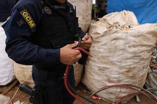 Guarda durante fiscalização em um dos locais onde material irregular foi achado (Foto: Divulgação/GCM)