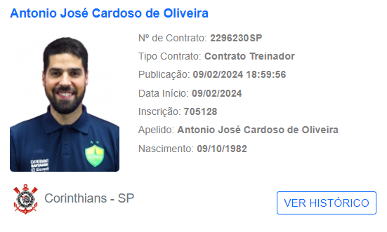 Corinthians registra António Oliveira e técnico estará disponível neste domingo