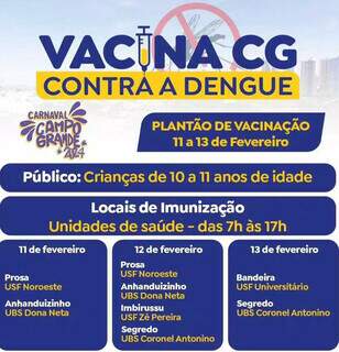 Calendário de vacinação contra a dengue em Campo Grande (Foto: Divulgação/Prefeitura de Campo Grande)