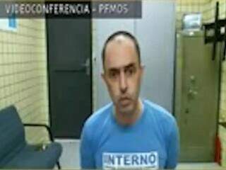 Jamil Name Filho durante audiência, em fevereiro de 2020, de dentro da Penitenciária Federal de Mossoró (Foto: Reprodução Vídeo)