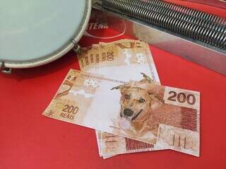 Grupo de samba criou nota de R$ 200 com cachorro caramelo. (Foto: Arquivo pessoal)