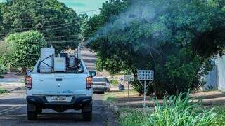 Fumacê durante serviço de borrifação UBV em bairro da Capital (Foto: Divulgação)