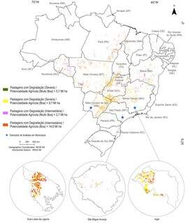 Mapa mostra estados mais afetados e potencial agrícola com a recuperação. (Imagem: Embrapa)