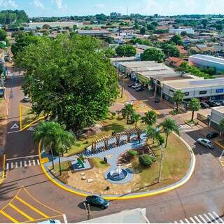 Imagem aérea da &#34;Rotatória da Figueira&#34; em Maracaju, cidade onde menina de um mês faleceu (Foto: Prefeitura de Maracaju)