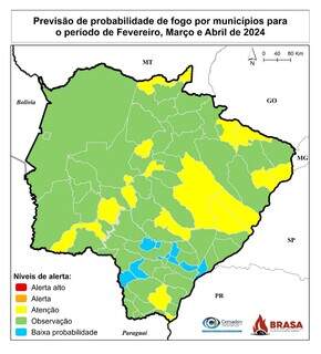 Mapa mostra previsão de probabilidade de fogo por municípios até abril (Foto: Divulgação/Cemtec)
