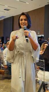 Michelle Bolsonaro durante discurso no evento fechado para mulheres em Campo Grande (Foto: Redes Sociais)