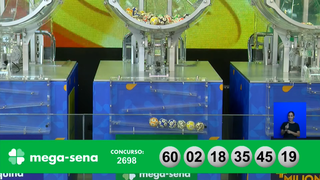 Concurso 2.698 da Mega-Sena sorteou as dezenas 2, 18, 19, 35, 45 e 60 neste sábado (9). (Foto: Reprodução/Caixa)