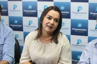 Prefeita Adriane Lopes, durante filiação de vereadores ao PP (Foto: Marcos Maluf)