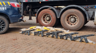 As armas estavam em meio a tabletes de cocaína (Foto: reprodução) 