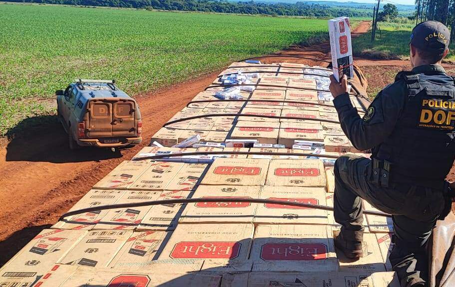 Polícia apreende caminhão com 40.500 pacotes de cigarro paraguaio