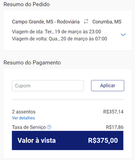 Reprodução de uma simulação de compra online no site da Andorinha S/A confirmando a taxa de R$ 17,86 sendo cobrada ao consumidor (Foto: Divulgação)