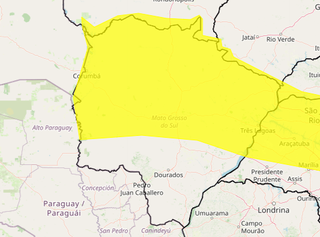 Chuva intensa pode atingir área em amarelo no mapa (Arte: Inmet)