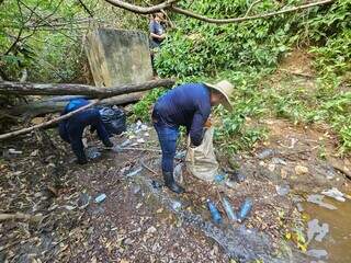 Voluntários retiram lixo das margens dos rios urbanos de Bonito (Foto: divulgação IASB)