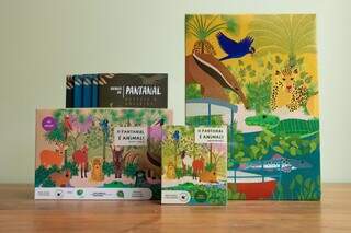 Coleções de livros e jogos com bichos do Pantanal. (Foto: Divulgação)