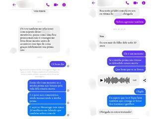 Pritns de conversas de duas mulheres com a prima, após publicação no Facebook (Foto: Reprodução)