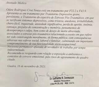 Laudo médico de Odete ao qual o Campo Grande News teve acesso (Foto: Reprodução)