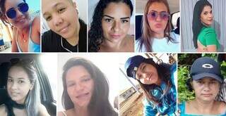 As vítimas de feminicídio. Na primeira fileira: Mayara, Renata, Dayane, Gilvanda e Marta. Na segunda fileira: Gisely, Joelma, Gisieli e Luciene.