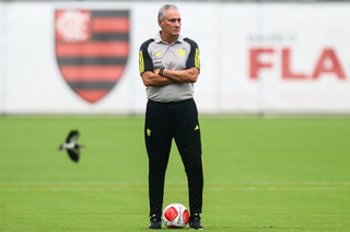 Técnico Tite observa treino no Flamengo (Foto: Gilvan de Souza/CRF)